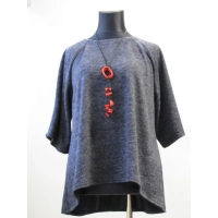 Ciepła trapezowa Tunika z wydłużonym tyłem - granatowy melanż